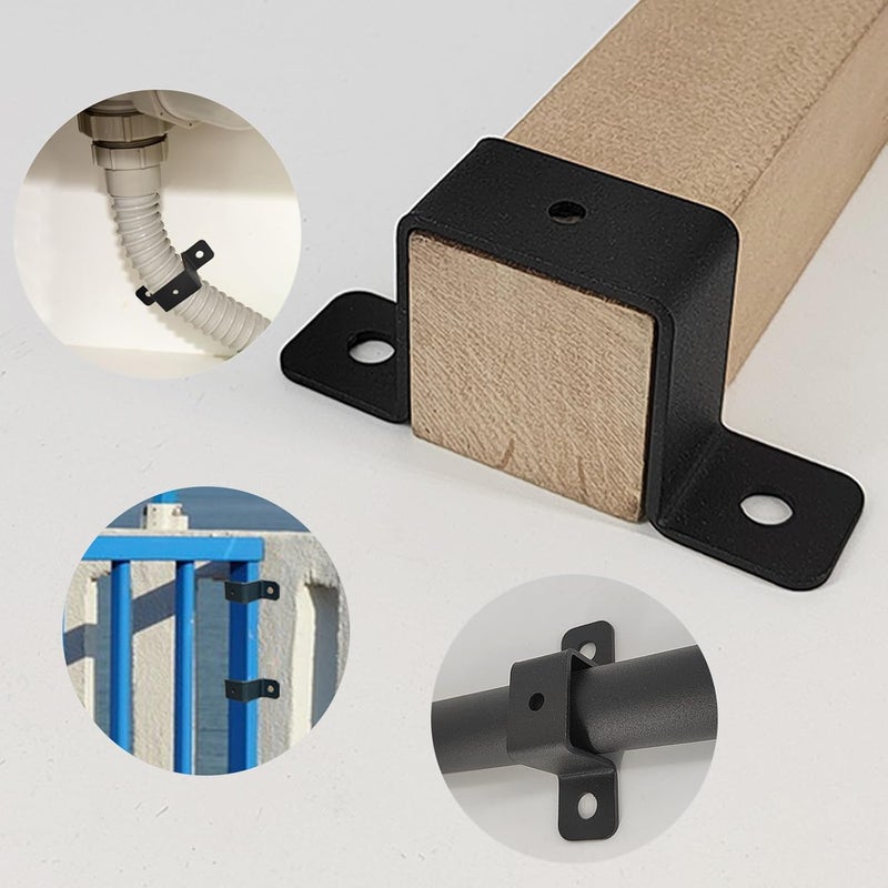 Wpbhk4 Pcs Square Tube Strap Clamp, Strap Post Ties, Black Deck Fence Post Tie Bracket, Square Tube Buckle, U-Shaped Pipe Clamp Bracket - Image 5
